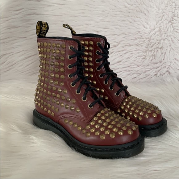 RARE: Dr. Martens Red and Gold Combat Moto Boots - Picture 2 of 8